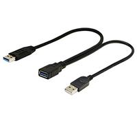 zdyCGTime Câble d'extension USB 3.0 USB 3.0 femelle vers USB 3.0 et USB 2.0 mâle Données d'alimentation supplémentaires Câble d'extension de chargeur répartiteur en Y.(33CM / 1Pièce)