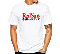 ZE YUAN Men's Red Suns T-Shirt Japan Japanese Anime is Life Fujiwara JDM Driving Project D Initial D Akagi Men t Shirt White S