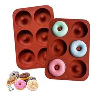 ZEACCT 2 Pièces 6 Cavités Moule à Beignets, Moule à Beignets en Silicone, Moule Donuts, Moule à Beignets en Silicone Antiadhésif, pour Cupcakes, Muffins, Brownies, Pudding(Rouge Brique)