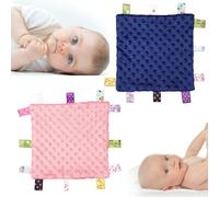 ZEACCT 2 Pièces Couverture Colorée Taggy, Bébé Soft Touch Consolateur Couverture avec des Étiquettes, No Crinkle Son Bébé Comfort Taggie Couverture pour Nouveau-né Garçon et Filles