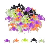 ZEACCT 200 Pièces Araignées Plastique Noir, Plastique Mini Araignée, Araignées Réalistes Halloween Lumineuses Terreur Amusante Prank Requisites 5 Couleurs pour Décorations Halloween