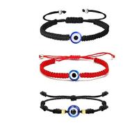 ZEACCT 3 Pièces Bracelet Mauvais Oeil, Bracelet Kabbalah, Bracelet Tressé Evil Eye, Mauvais Oeil Corde Bracelet Réglable, Bracelet Oeil Grec, Bracelet de Bonne Chance pour Femmes Hommes