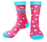 ZEACKUQ Cadeaux pour maman et papa chaussettes amusantes, cadeaux pour femmes hommes cadeaux de fête des mères cadeau de fête des pères chaussettes Happy Birthday, Super Mama, taille unique
