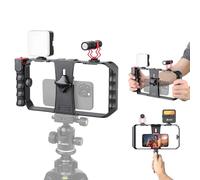 Zeadio Kit rig vidéo Smartphone Tout-en-Un, Cage réglable avec lumière vidéo RGB, Microphone Canon, stabilisateur vidéo Universel pour iPhone/Android, réalisation, vlogging, Youtube, TikTok, etc