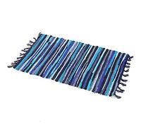 Zeafeel Chindi Tapis réversible en coton tissé à la main à rayures multicolores lavable en machine, pour chambre à coucher, salon, cuisine et buanderie (61 x 89 cm, bleu)
