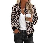 Zeagoo Blouson aviateur léger à manches longues avec fermeture éclair pour femme, manteau matelassé uni décontracté avec 2 poches, léopard, XL