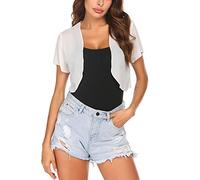 Zeagoo Boléro festif en mousseline de soie pour femme - Manches courtes - Élégant - Cardigan court - Léger et transparent - Pour l'été - Tailles S à 3XL, Blanc., L