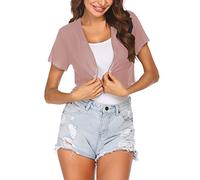 Zeagoo Boléro festif en mousseline de soie pour femme - Manches courtes - Élégant - Cardigan court - Léger et transparent - Pour l'été - Tailles S à 3XL, Rose, XXL