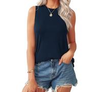 Zeagoo Débardeur Femme T-shirts D'été Débardeurs Col Rond Couleur Unie Sans Manches Tank Top, bleu marine, Large