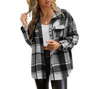 Zeagoo Femme Bûcheron Veste Chemise Veste Style Urbain Chemise Chemisier Oversize Plaid Automne Hiver Loisir Check Chemisier Rétro Check Basic Veste Noir S