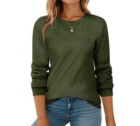 Zeagoo Pull en Maille à Manches Longues pour Femme Pull d'hiver Élégant à Col Rond Pull Long en Maille Haut Tricoté Vert armée L