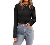 Zeagoo Pull Femme Court Maille Col Rond Manches Longues Pull Tricoté | Pull Automne Hiver, Décontracté Casual Uni Maille, Haut Élégant Chic, Cropped Court Pull Tricoté, Bords Côtes Larges