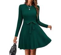 Zeagoo Robe décontractée 2024 à col rond et taille nouée à la taille, robe côtelée d'automne avec ceinture, manches longues, robe pull fluide, vert, XX-Large