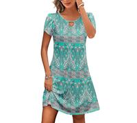 Zeagoo Robe d'été Femme Florale Vert M Manche Courte A-line Ample Col Rond Dos Échancré Taille Normale Casual, Party, Saint-Valentin