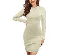 Zeagoo Robe Pull Femme Hiver Col Rond Élégant à Manches Longues pour Femmes Décontractée Basique Robe Pull Slim Elástique Robe en Tricot Moulante pour Bureau Fête Pullover Beige M