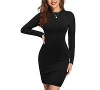 Zeagoo Robe Pull Femme Hiver Col Rond Élégant à Manches Longues pour Femmes Décontractée Basique Robe Pull Slim Elástique Robe en Tricot Moulante pour Bureau Fête Pullover Noir M