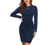 Zeagoo Robe Pull Femme Hiver Col Rond Élégant à Manches Longues pour Femmes Décontractée Basique Robe Pull Slim Elástique Robe en Tricot Moulante pour Bureau Fête Pullover Bleu Marine M