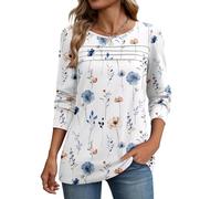 Zeagoo T-shirt à manches longues pour femme - Col rond - Décontracté - Décontracté - Automne - Manches bouffantes, Blanc Floral 112, M