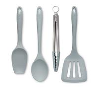 Zeal JSET40B Lot de 4 pinces de cuisson en silicone antiadhésives, spatule, cuillère et cuillère de cuisine Bleu canard