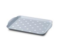 Zeal Plateau de service alimentaire en mélamine avec poignées et bords à revers, plateau de service à pois 30 x 21 cm, bleu canard