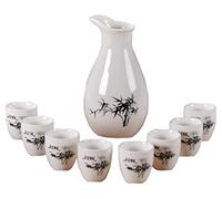 ZEALMAX Ensemble de 9 Verres à saké et cruches à saké de Style Japonais pour la dégustation de vin et de thé Art，A