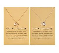 Zealmer Collier délicat avec pendentif boussole et carte du monde plaqué or 18 carats, cadeau de remise de diplôme pour amis, 0.4 inches, Métal, Ne s'applique pas