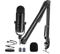 zealsound Kit Microphone USB, à Condensateur de Studio pour PC Telephone Gaming, kit Micro Podcast avec Adaptateur pour Phone, Bouton muet/Gain/Echo, Bras Micro, pour Streaming, Aufnahme, PS4&5