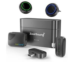 zealsound Micro Cravate sans Fil pour iPhone Android Caméra PC, 2TX + 3RX Mini Microphone avec Réduction de Bruit, 300m & 40H Utilisation, pour Vlog Enregistrement vidéo Streaming Entretien, M9