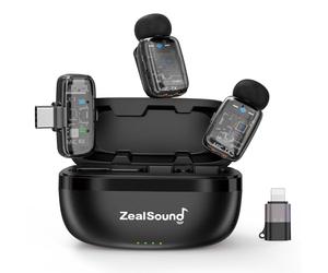 zealsound Micro Cravate sans Fil pour iPhone Android iPad PC (avec USB-C/Lightning + Étui De Charge),Réduction De Bruit/Autonomie 33H, Double Microphone sans Fil pour TikTok, Podcast, Vidéos Youtube