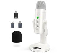 zealsound Micro de Bureau sans Fil USB 2,4 GHz - avec Réduction de Bruit, Muet - Wireless Microphone Condensateur Cardioïde pour PC/Mac, Podcast, Streaming, Gaming, pour iPhone/Android - Blanc Nacré