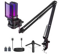 zealsound Micro Gaming pour PC Telephone iPhone, avec RGB et Sourdine, Adaptateur USB-C & Lightning, Trépied & Bras, Prise 3,5 mm, Microphone USB à Condensateur pour Podcast Streaming Twitch Youtube