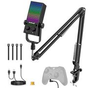 ZealSound Microphone de jeu pour Xbox avec bras perche, microphone USB pour PC, Mac, iPhone et Android, réduction du bruit, sourdine en un clic, contrôle du gain, surveillance zéro latence pour les