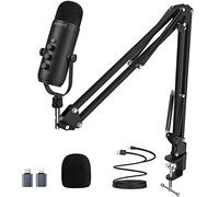 zealsound Microphone USB Gaming- Micro à Condensateur pour iPhone/PC/Mac/PS4&PS5, Micro Streaming/Youtube/Podcast, Bouton Muet/Gain/Echo, Bras Inclus - Kit Complet pour Enregistrement K66 avec Boom