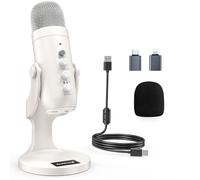 zealsound Microphone USB, PC Micro Gaming à Condensateur pour Phone Ordinateur PS5, avec Muet/Echo et Réduction de Bruit, pour Enregistrement, Diffusion en Direct,Twitch Streaming, k66 Blanc Nacré