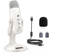 zealsound Microphone USB Podcast : réduction de Bruit, sourdine, écho, Gain. Compatible PC, Mac, iPhone, Android, PS4/PS5. Idéal Streaming, Jeu, ASMR, Chant, Youtubers, Twitch. Micro K66 Blanc nacré