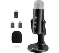 zealsound Microphone USB sans fil pour PC, iPhone, iPad et Android, avec connexion sans fil 2,4 GHz, réduction du bruit, muet, gain, écho et surveillance sans latence pour podcast, streaming et jeux