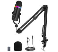 zealsound RGB Micro Gaming avec Bras, et Réduction de Bruit pour PC Telephone PS4/5, USB Microphone à Condensateur pour Podcast, Streaming, Twitch, Youtube, Discord, aevc Bouton de Silence et Gain