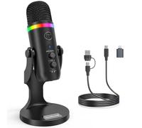 zealsound RGB Micro Gaming pour PC Telephone iPhone, avec Muet & Réduction du Bruit, USB Microphone à Condensateur de Bureau pour Podcast, Live Stream, Enregistrement, Twitch, ASMR sur Mac et PS