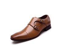 ZEARLY Chaussures À Boucle De Ville Homme Double Monk Strap Brogue Formel Boucle Chaussures Habillées,Marron,42 EU