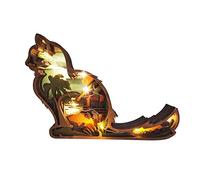 ZEARLY Creative Hollow Light - Lampe en bois en forme de chat, lampe LED marron en forme de chat pour décoration de chambre à coucher, 9 cm