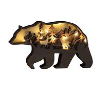 ZEARLY Lampe creuse créative en forme d'ours, lampe creuse en bois, lampe creuse à LED pour décoration de maison, chambre à coucher, bureau, 18 x 11 x 3 cm