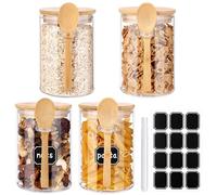 Zeawavsl Bocaux En Verre Couvercles Et CuillèRes, Lot De 4 Pots De Conservation Avec Couvercles Et CuillèRes, RéCipients En Verre Pour La PréParation Des Aliments