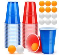 Zeawavsl Kit de Beer Pong 50 Tasses, Jeux à Boire avec 12 Balles, Ensemble de Gobelets à Bière-Pong Réutilisables, Tasse Gobelets de Fête pour Adultes