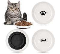 Zeawavsl Lot de 3 gamelles en céramique pour Chat avec Base en Caoutchouc antidérapant, gamelle Plate en céramique,Facile à Nettoyer idéales pour Les Amoureux des Chats