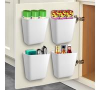 Zeawavsl Lot de 4 boîtes de rangement murales autocollantes blanches, Boîte de rangement pour porte d'armoire de cuisine,Facile à Installer, Pour placard, Salle de Bain, Réfrigérateur, Petits objets