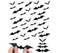 Zeayebsr Lot de 120 stickers muraux en 3D pour Halloween Motif chauve-souris différentes en PVC imperméable Noir effrayant Amovible DIY，3d chauves souris halloween，decoration halloween a suspendre