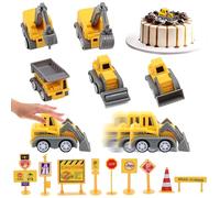 Zeaying 14 Pièces Décorations de Gâteau D'excavatrice, Décoration Gâteau Véhicule de Construction, Pelleteuse Chantier Enfant Miniature, Jouets Éducatifs pour Enfants, avec Panneau de Signalisation