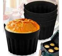 Zeaying 4 Pièces Gateaux Airfryer Moule, Moule Muffins en Réutilisables Air Fryer, Moules muffins silicone Airfryer, Four Moule Tarte Aux Oeufs noir, Ramekins For Air Fryer pour Pâtisseries, Muffins