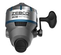 Zebco 808 Moulinet de pêche à lancer en eau salée, couvercle de moulinet en acier inoxydable avec insert ABS, Quickset anti-retour et alerte de morsure, pré-bobiné avec ligne de pêche de 9 kg - Taille