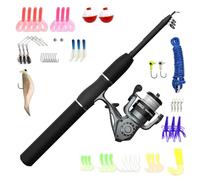 Zebco Ready Tackle Ensemble Moulinet et Canne à pêche télescopique, 43,2 cm à 1,5 m, 15,2 cm, Moulinet de pêche Taille 20, Ligne de pêche pré-enroulée de 3,6 kg, kit de matériel de pêche 53 pièces,